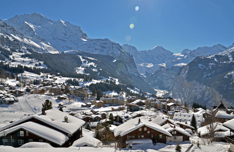 View over snowy Wengen