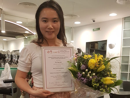 Yin Ting Lam received the 2nd prize for the Best Oral presentation on Paediatric Pneumonology Free Communications