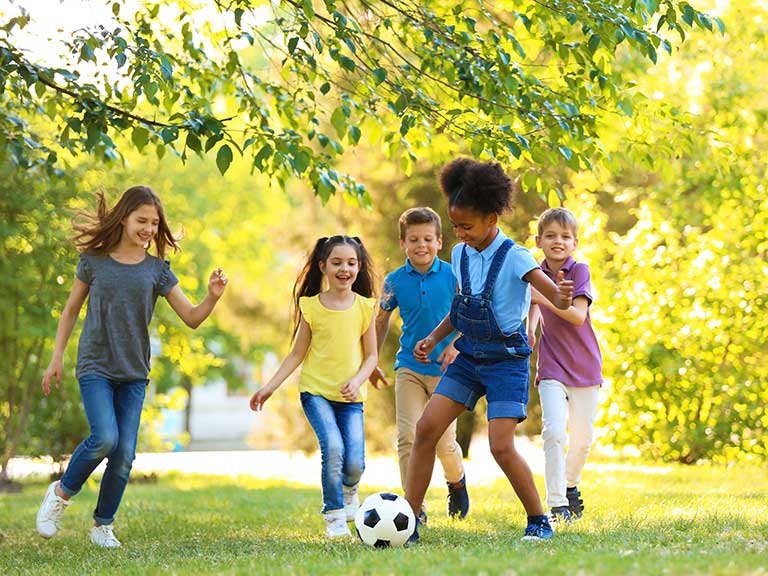 children playing soccer