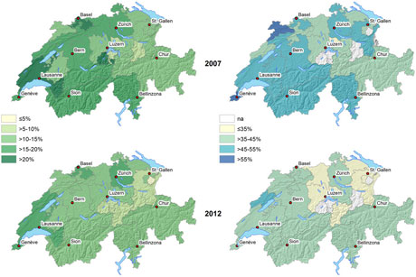 Geographical distribution of people reporting having been vaccinated